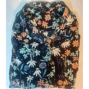 Velvet Heart Women Rayon Black Floral‎ Collared Boho Cottage Blouse XL